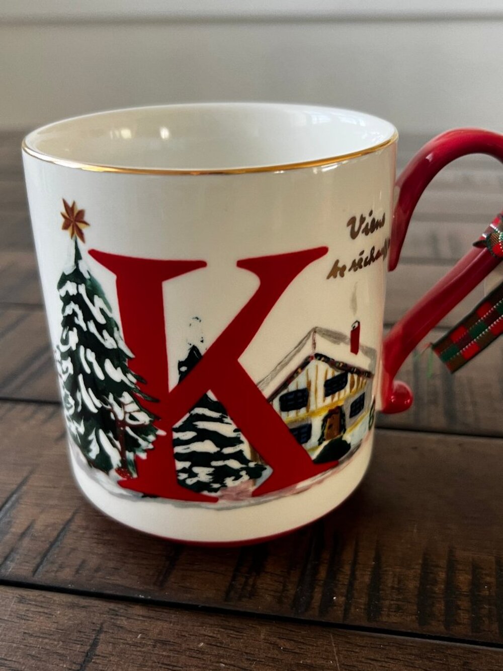 Anthropologie Natalie Lété "K" Christmas Mug NWT